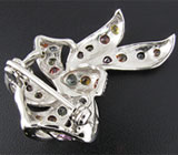 Брошь "Бант" с разноцветными сапфирами Серебро 925