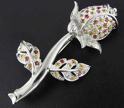 Брошь "Роза" с разноцветными сапфирами