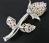 Брошь "Роза" с разноцветными сапфирами Серебро 925