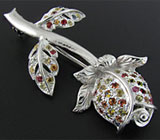 Брошь "Роза" с разноцветными сапфирами Серебро 925