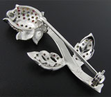 Брошь "Роза" с разноцветными сапфирами Серебро 925