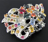 Роскошная брошь с разноцветными сапфирами Серебро 925