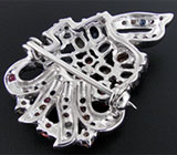 Роскошная брошь с разноцветными сапфирами Серебро 925