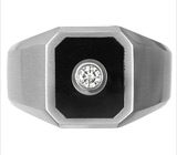 Стальное кольцо с ониксом и бриллиантом Серебро 925
