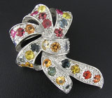 Брошь "Бант" с разноцветными сапфирами Серебро 925