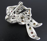 Брошь "Бант" с разноцветными сапфирами Серебро 925