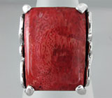 Высокое кольцо с красным кораллом Серебро 925