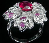 Кольцо-цветок с рубинами Серебро 925